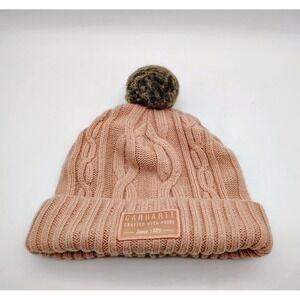 Carhartt‎ Beanie Women One Size Pink Knit Pom-Pom Cuffed Winter Hat
